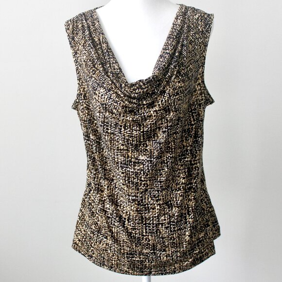 Charter Club Petite Brown Black Gold Sleeveless Cowl Neck Blouse Medium Petite - Picture 1 of 6